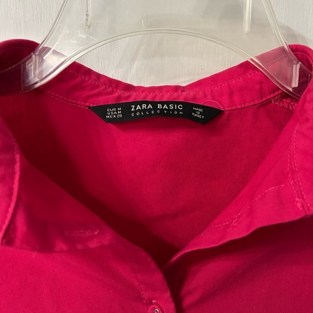 Zara Pink Button Down Shirt with Beaded Floral Accents - Picture 2 of 4